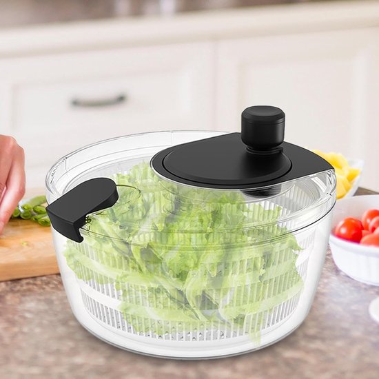 Slacentrifuge Kom - Groente Droger - Salade Bereiden - Veilige Gesp Ontwerp - 4 Liter Capaciteit - Zwart — afbeelding 3