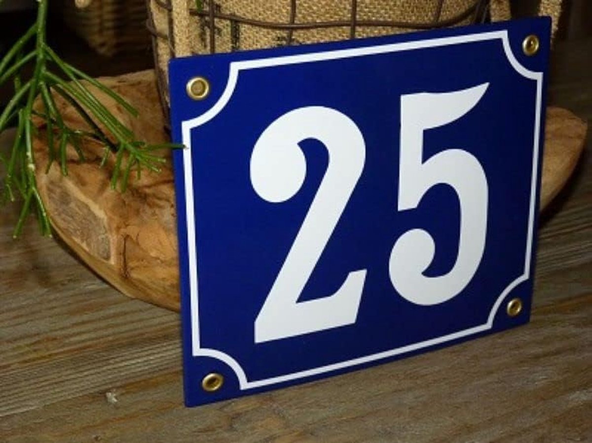 Emaille Huisnummer - Nummerbord Woning - Aanwijzen Adres - Handmatig Gekleurd Reliëf - 18x15 Centimeter - Blauw Wit