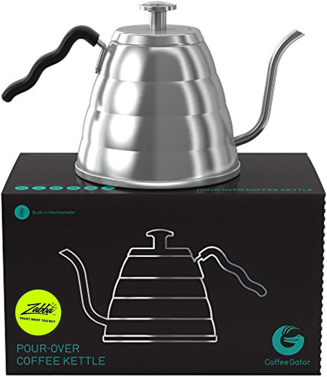Zwanenhals waterkoker - Koffieketel - Perfecte koffie zetten - Geïntegreerde thermometer - 1 Liter - Roestvrij staal