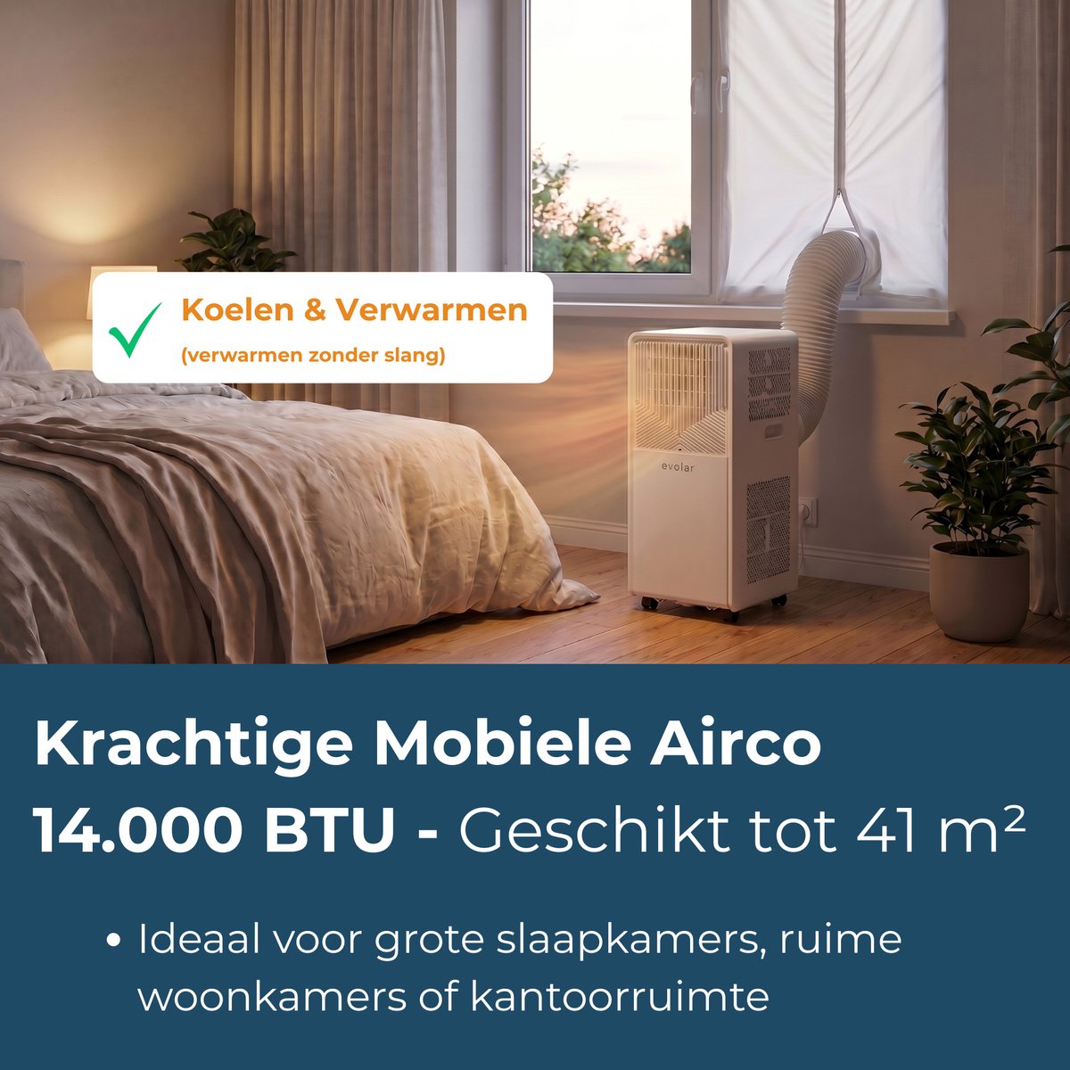 Evolar Mobiele Smart Airco - 14000 BTU - Koelen & Verwarmen - WiFi - App & Afstandsbediening - Airconditioner - met Afvoerslang - Slaapkamer, Woonkamer, Kantoor - EVO-014CHW thumbnail 3