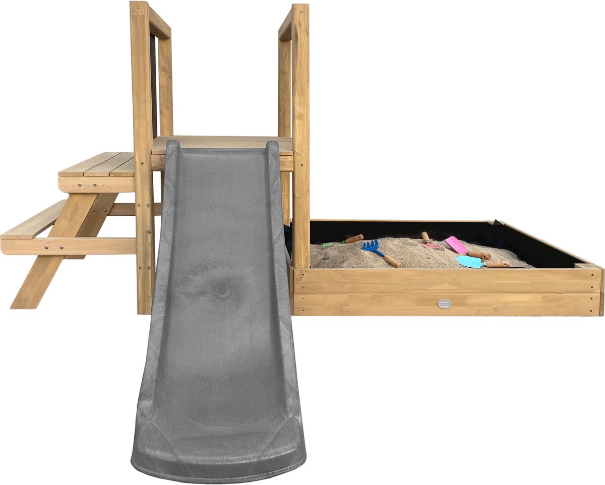 AXI Leah Mini Speeltoren met Zandbak en Picknicktafel – Grijze Glijbaan – Met Krijtbord – FSC hout – Klein speeltoestel voor de tuin / buiten — afbeelding 8