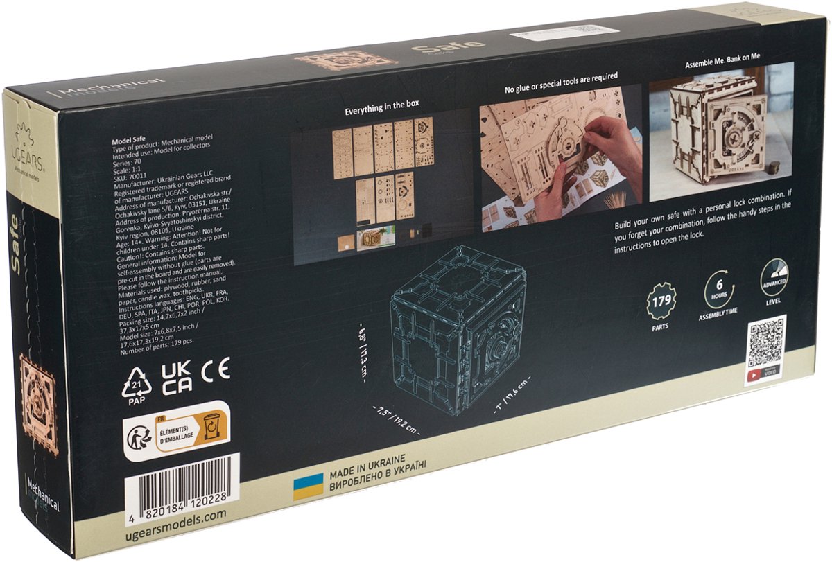 UGEARS 3D Modelbouw - Kluis - Mechanisch Bouwpakket Hout - Educatief Speelgoed — afbeelding 13