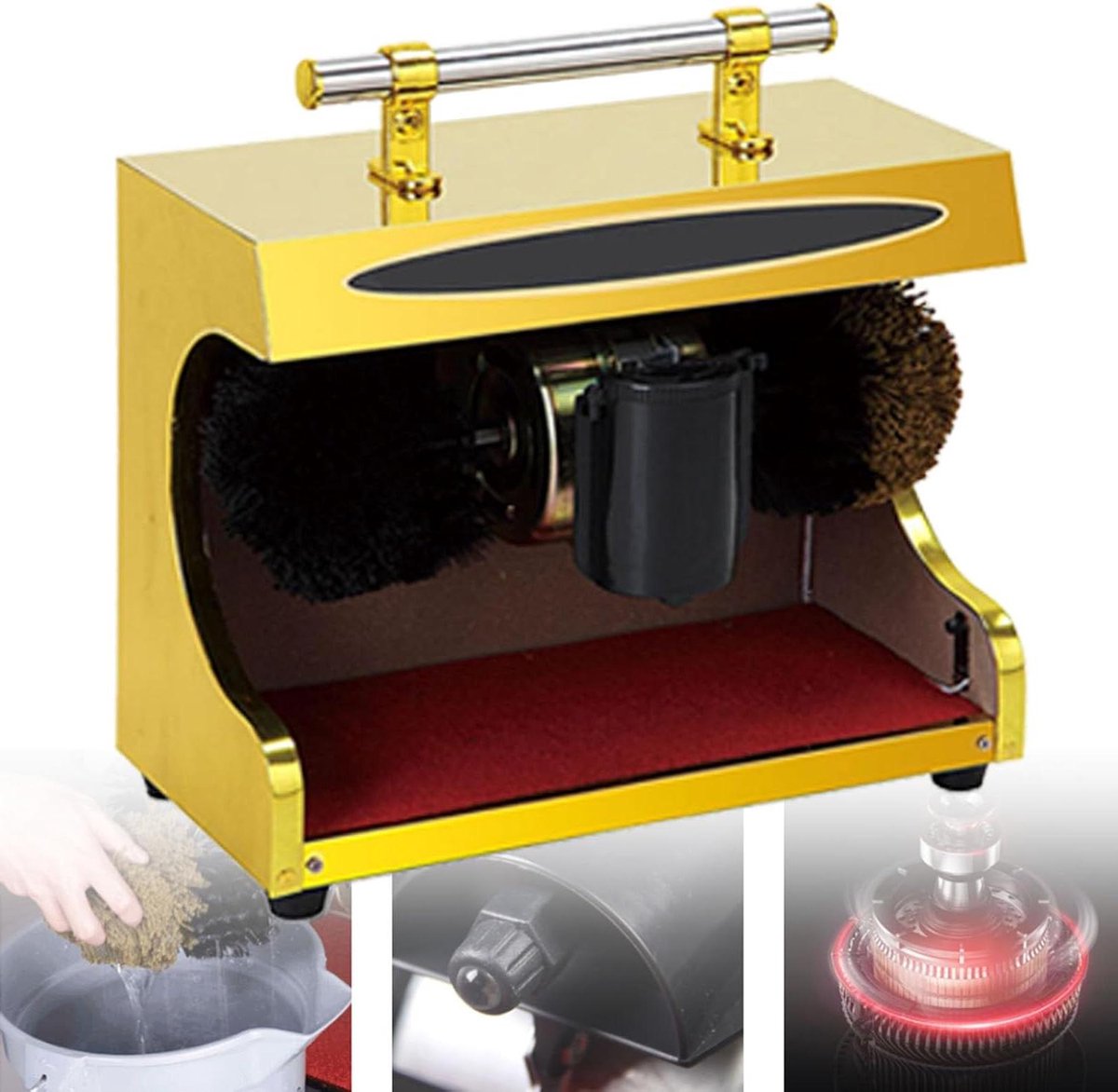 Elektrische Schoenpoetser - Automatische Poetsmachine - Snel Schoenen Polijsten - Dubbele Zachte Borstels - 7KG - Geel