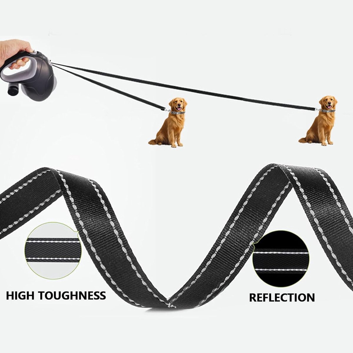 Intrekbare hondenriem 50kg - 10 meter, zwart thumbnail 5