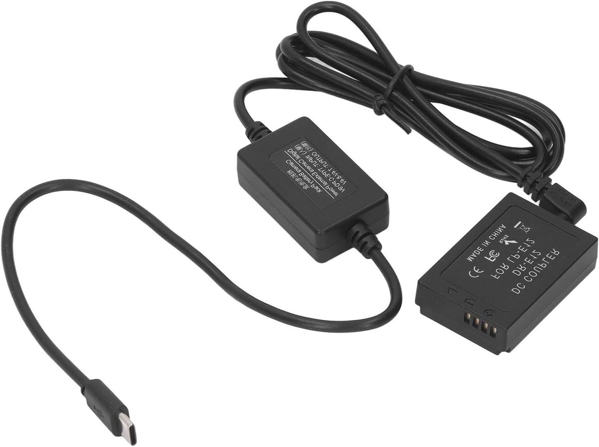 Dummy Batterij - DC Koppeling - Continu Fotograferen - Type C Input - 7.4-8.4V Output - Zwart