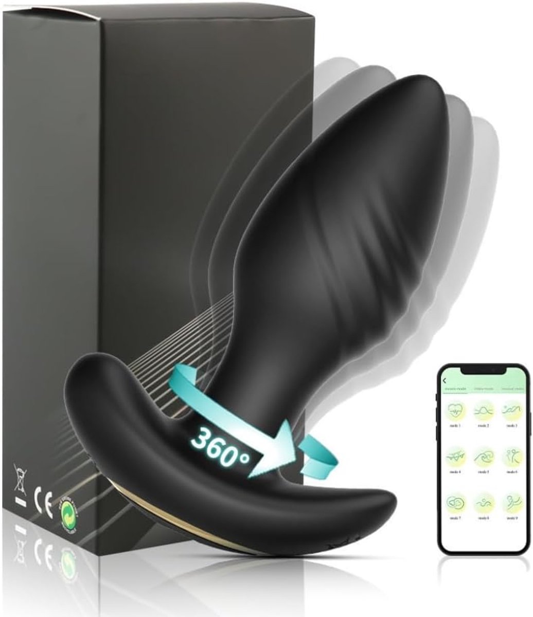 Daity 360° Roterende anale plug met 9 vibratiestanden – App-gestuurde prostaatmassager voor P-puntstimulatie – Waterdicht seksspeeltje voor mannen en koppels