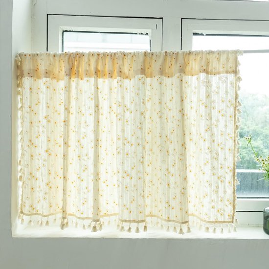 Gordijn - Kleine raamgordijnen - Ondoorzichtig - Katoen - Korte gordijnen - Tunnelzoom - Geschikt voor slaapkamers, kasten, kelders of campers - B140*H100cm