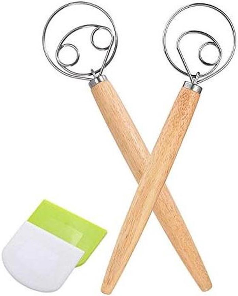 Deense Deeggarde - Deegmixer Broodgarde - Brood Bakken - Roestvrijstalen Draadontwerp - 33 x 8 cm - Houtkleur