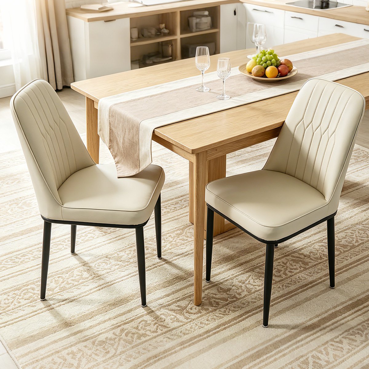 Durrafy® Eetkamerstoelen - Set Van 2 - Eetkamerstoel - Eettafelstoel - Keukenstoel - Eetkamerstoelen - Stoel - Fluweel - PU Leer - Metalen Poten - Modern Design - Max. Draagvermogen 150KG - Gebroken Wit