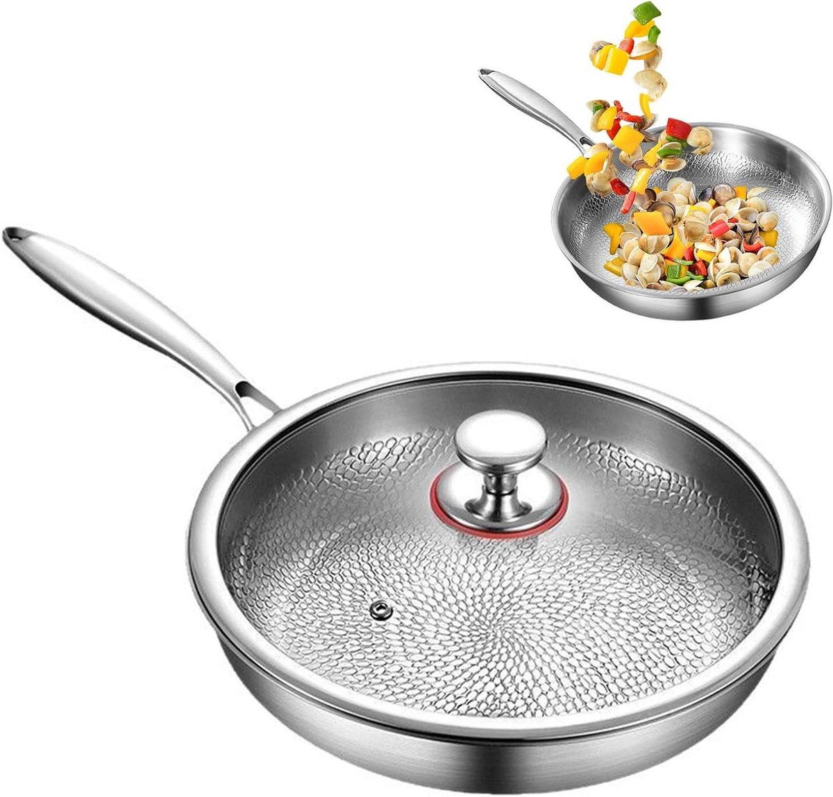 Multifunctionele Koekenpan Titanium Pan Gezond Koken Krasbestendig Oppervlak 26 cm Zilverkleurig