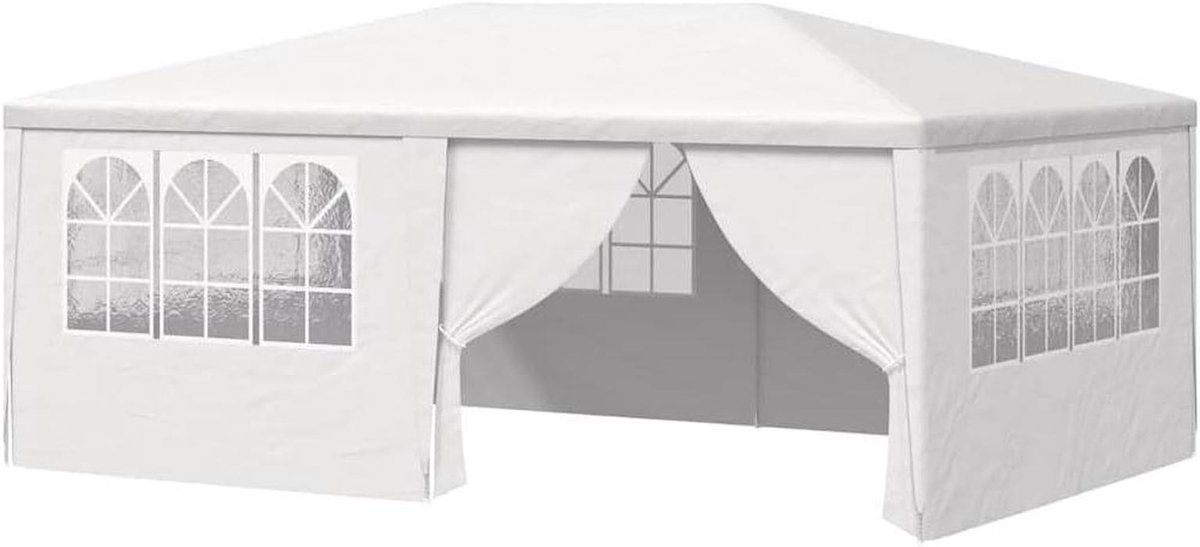 Tuinpaviljoen met Ramen - Partytent Buiten - Feestelijke Bijeenkomsten - Waterdicht Polyethyleen - 4 x 6 m - Wit