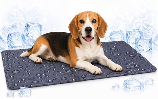 Koelmat hond - koelmat kat - M - 70x50 cm - Drop Grijs - verkoelende zomer mat met gel en schuim - waterdicht