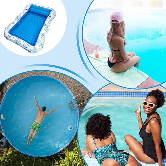 Opblaasbare Zwembad Vlotter - Waterhangmat Relax - Zonnen Waterspelen - Snel Opblaasbaar Comfort - Groot 220x160cm - Blauw — afbeelding 3