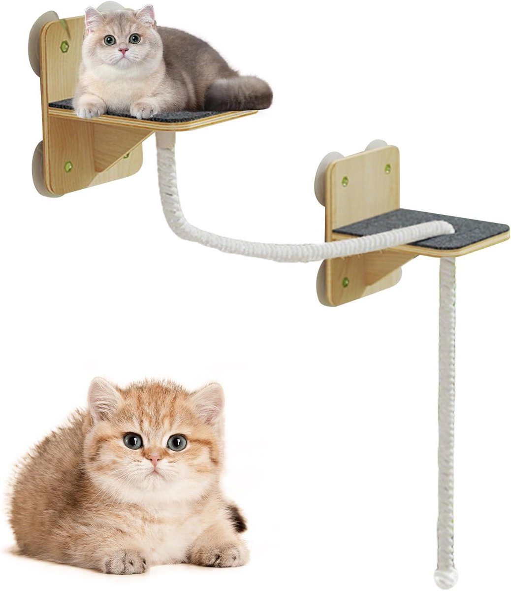 Katten Muur Planken - Klimmuur Krabpaal - Actief Spelen - Natuurlijke Stabiliteit - 26 x 24 x 10 cm - Katoentouw
