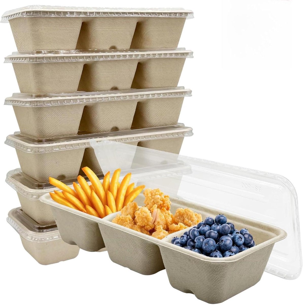 Bento Box Set - Lunchboxen - Maaltijden Meenemen - Drie Vakken - 20 Stuks 600ml - Wit