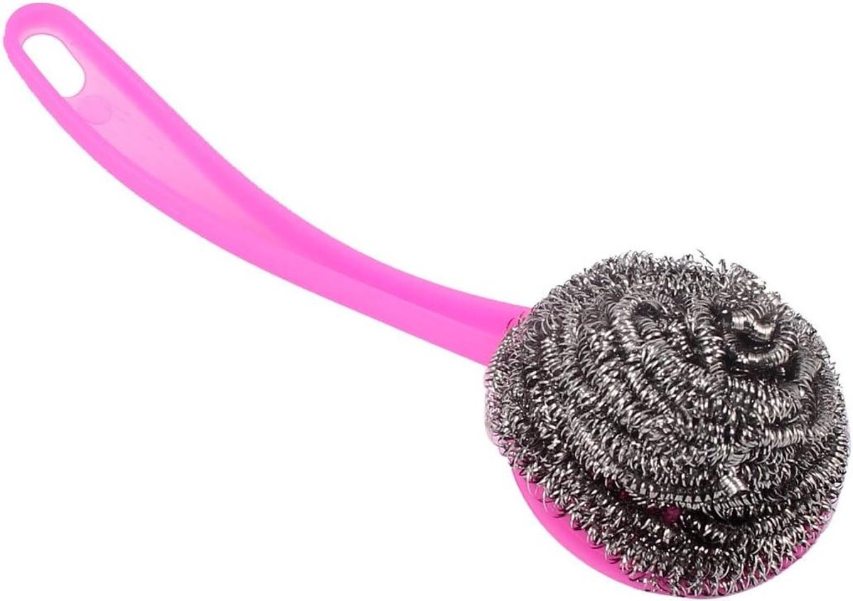 Fornuis Pan Reiniger - Borstel Scrubber - Keuken Schoonmaken - Metalen Hoofd - 24.5 cm - Roze