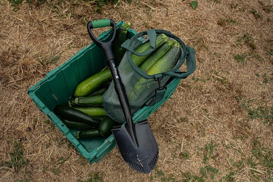 Mini graafschop - Tuinschep - Tuinieren en graven - Gekarteld blad koolstofstaal - 71 cm - Zwart/Groen — afbeelding 4