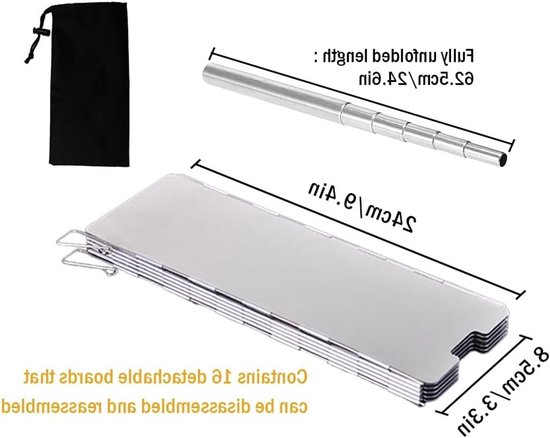 Set van 16 Aluminium Windbeschermers voor Gasfornuizen, Lichtgewicht Vouwscherm voor Kampeerkoken, Bescherming tegen Wind, Outdoor Keuken Accessoires — afbeelding 5