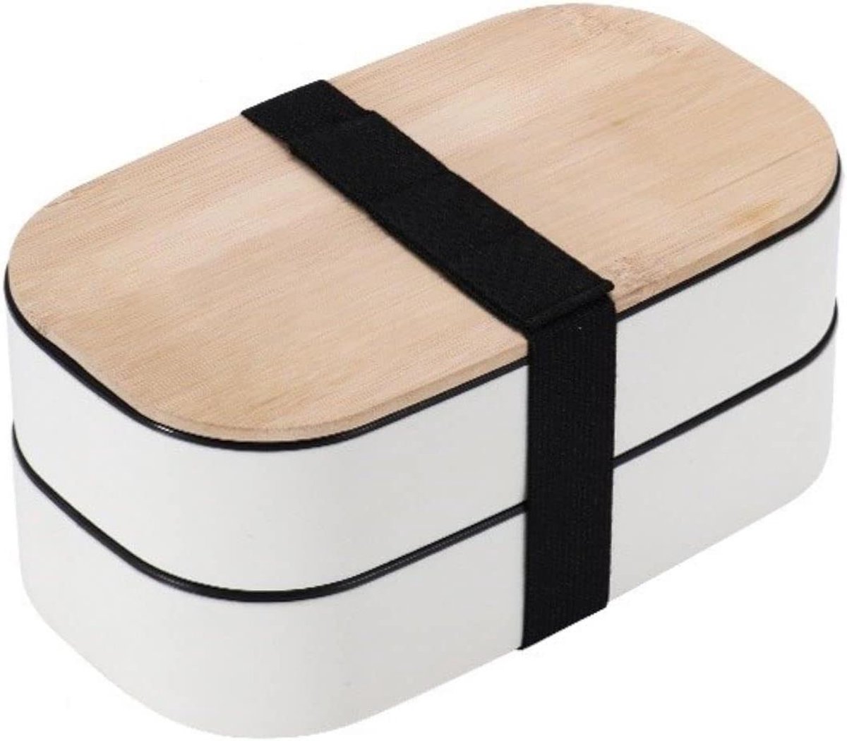 Dubbele Lunchbox - Bento Box - Gezond Eten - Lekvrij Ontwerp - 21 x 9.7 x 11 cm - Wit