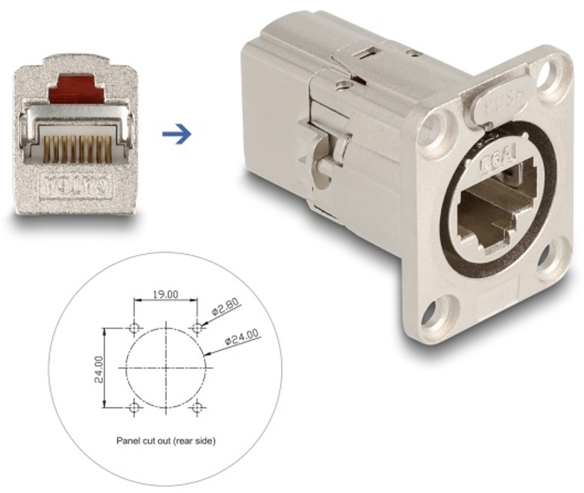 Delock D-Type RJ45 built-in connector / coupler Cat.6A STP metal
