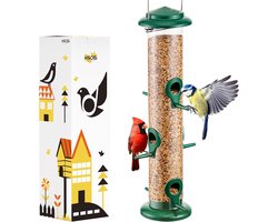 Hanging Voederhuis voor Wilde Vogels met 6 Openingen - Geschikt voor Zonnebloempitten, Nigerzaad en Gemengde Zaden - Duurzaam Volledig Metaal 35.5 cm