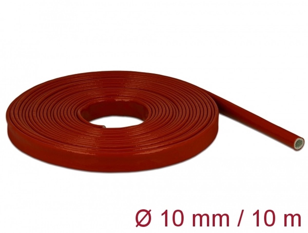 Fire-proof sleeving siliconen gecoat 10 m x 10 mm rood