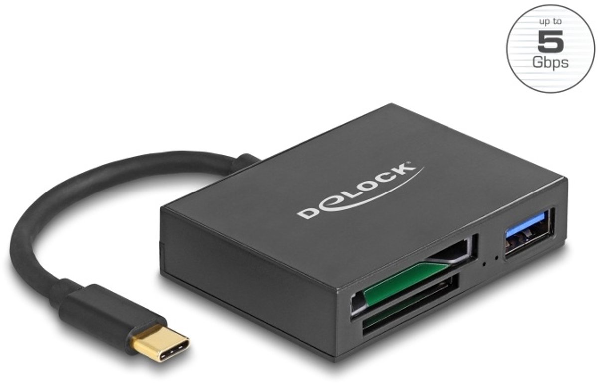 Delock USB-C™ Card Reader for XQD and SD memory cards + USB 5 Gbps Type-A port