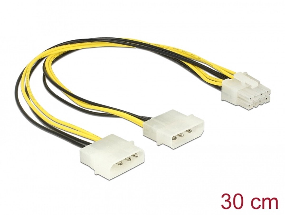 Voedingskabel 2 x 4 pin molex mannelijk> 8 pin eps mannelijk 30 cm