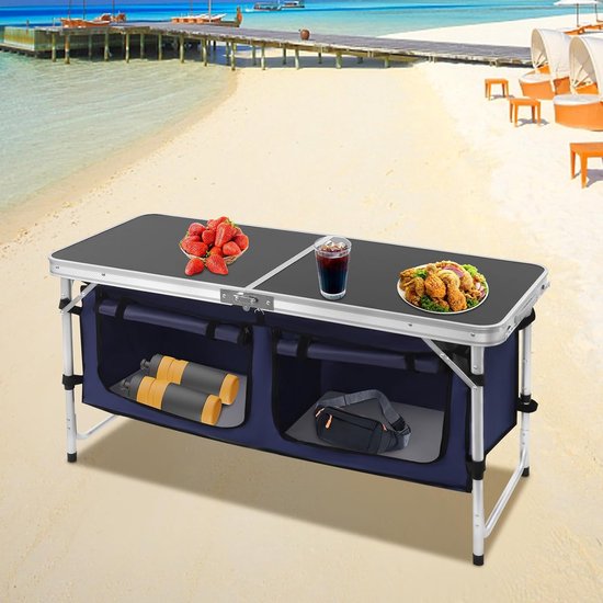 Inklapbare campingtafel - Buiten tafel - Picknicken en kamperen - In hoogte verstelbaar - 120 x 47 cm - Zwart — afbeelding 2