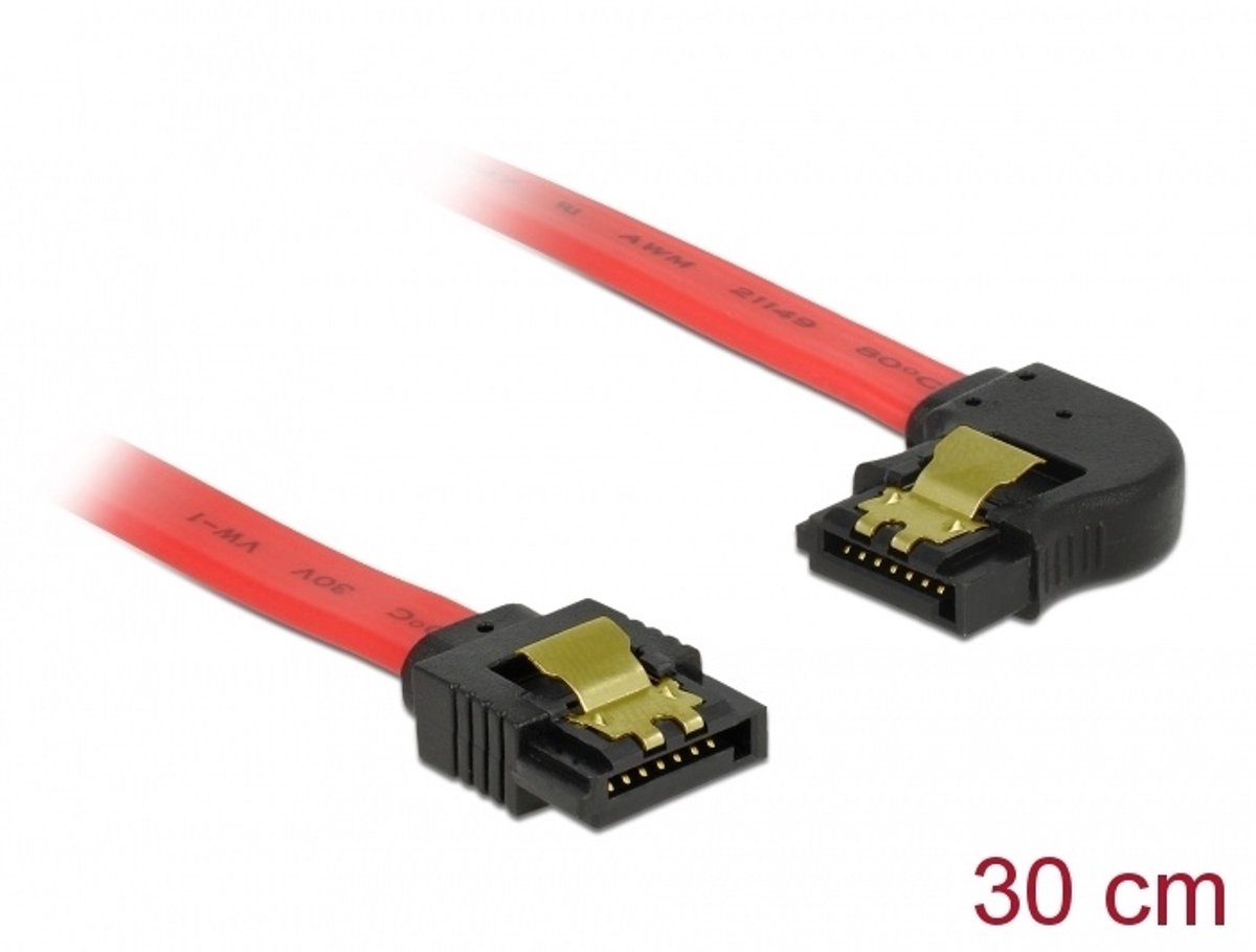 Sata 6 GB/s kabel rechtstreeks naar links schuine hoek 30 cm rood