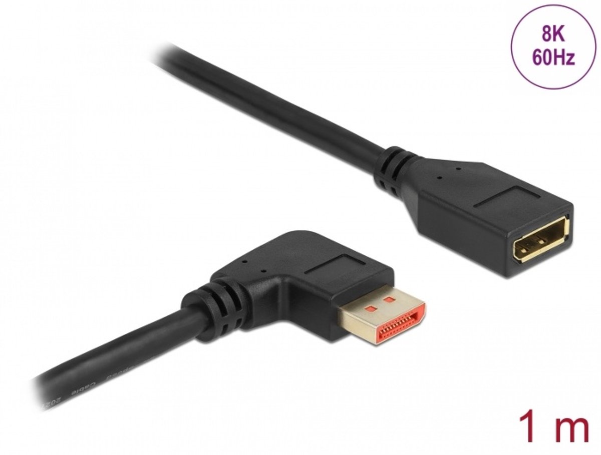 DisplayPort Extension Cable mannelijk 90 ° rechts schuift naar vrouwelijk 8k 60 Hz 1 m