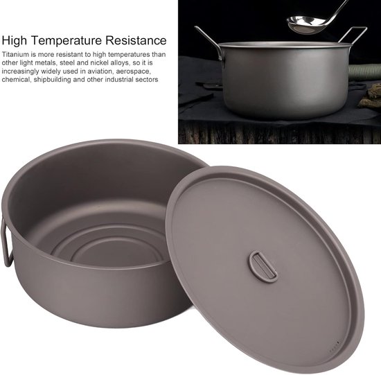 Titanium Pan - Lichtgewicht Kookgerei - Kamperen en Wandelen - Opklapbaar Handvat - Voor 3-5 Personen - Zilverkleurig — afbeelding 3