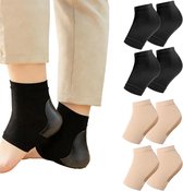 Hielbeschermers - Hielspoor Sok - zachte siliconen hielbescherming - gebarsten hielen - Anti Schok - Gelsok - Hielspoor - Anti Blaa - hydraterende sokken voor mannen en vrouwen - zwart 2 Paar en Beige 2 Paar