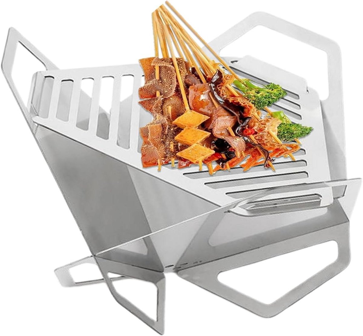Draagbare Grill Opvouwbare Vuurplaats Buiten Koken Montage Zonder Gereedschap 27 x 15.5 cm Zilverkleurig