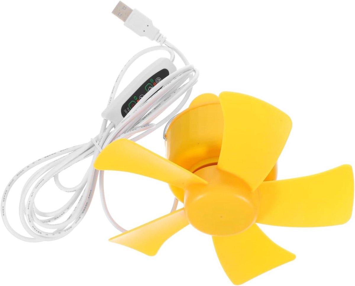 Kleine USB Ventilator - Hangende Koeler - Comfortabel Slapen - Automatische Uitschakeling - 18x18x12 CM - Geel