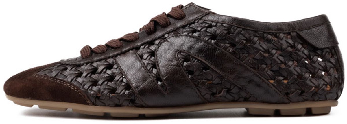 5PM MARINE Dames Sneaker Gevlochten Leder - Donkerbruin