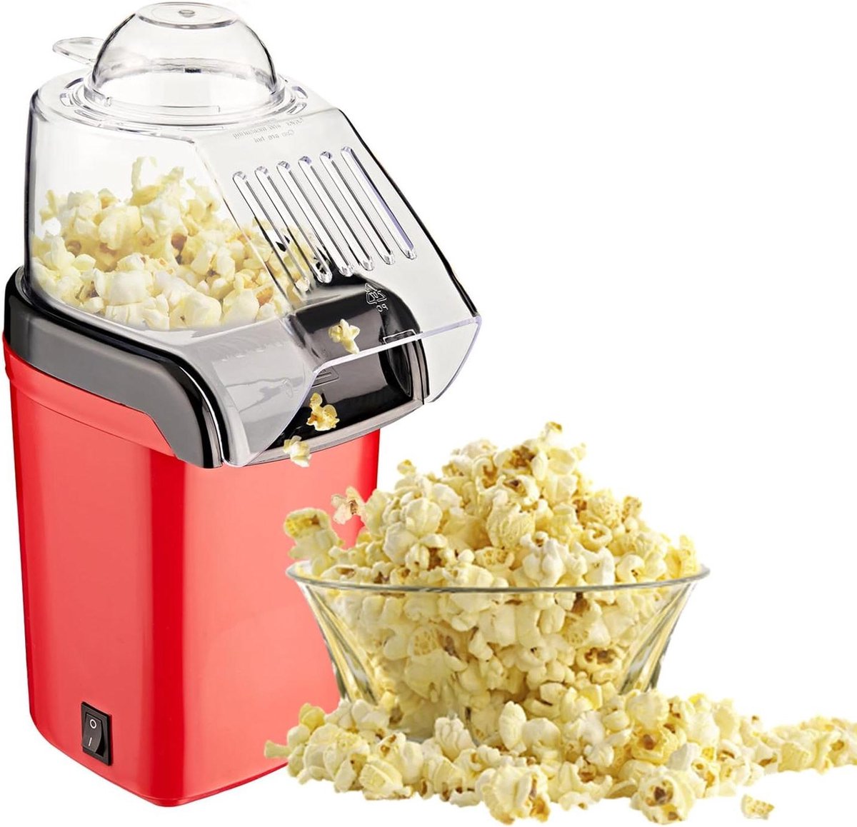 Popcornmaker voor thuis - Snack maker - Gezonde snacks maken - Olievrije bereiding - 3 minuten pop - Rood