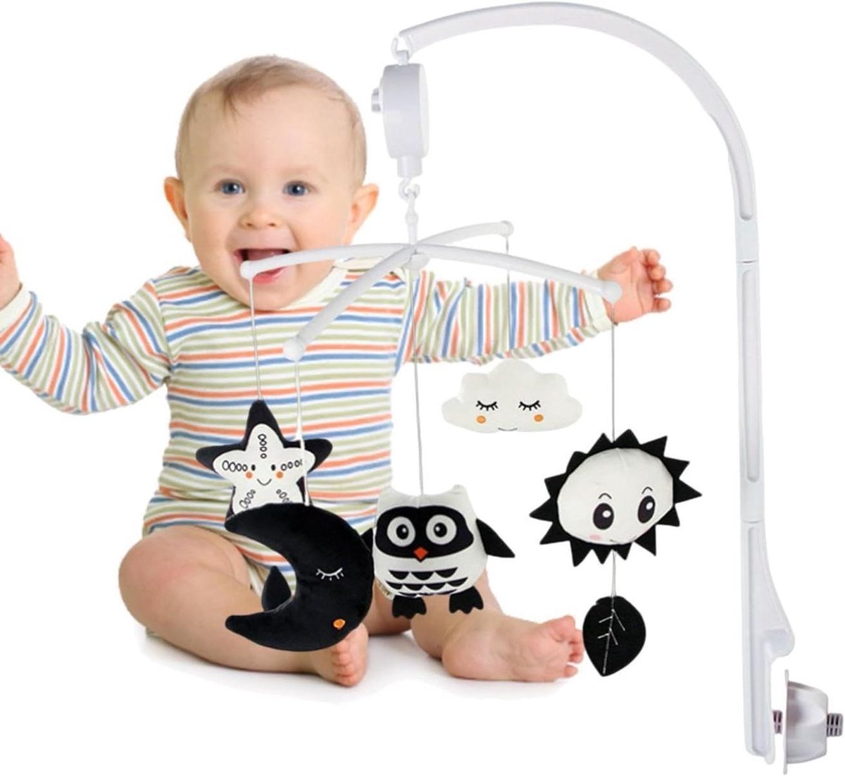 Babybed Mobiel - Wieg Speelgoed - Baby Ontwikkeling - Zwart Wit Thema - 35.7 x 20.3 cm - Zwart Wit