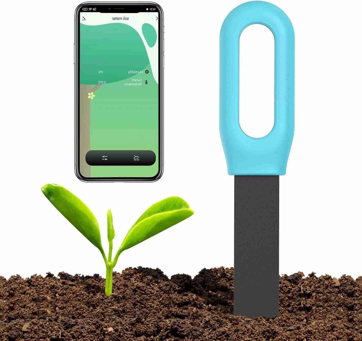 Intelligente Bodemtester - Plantenmeter App - Plantenverzorging Thuis - App Bediening - 16 cm - Zwart