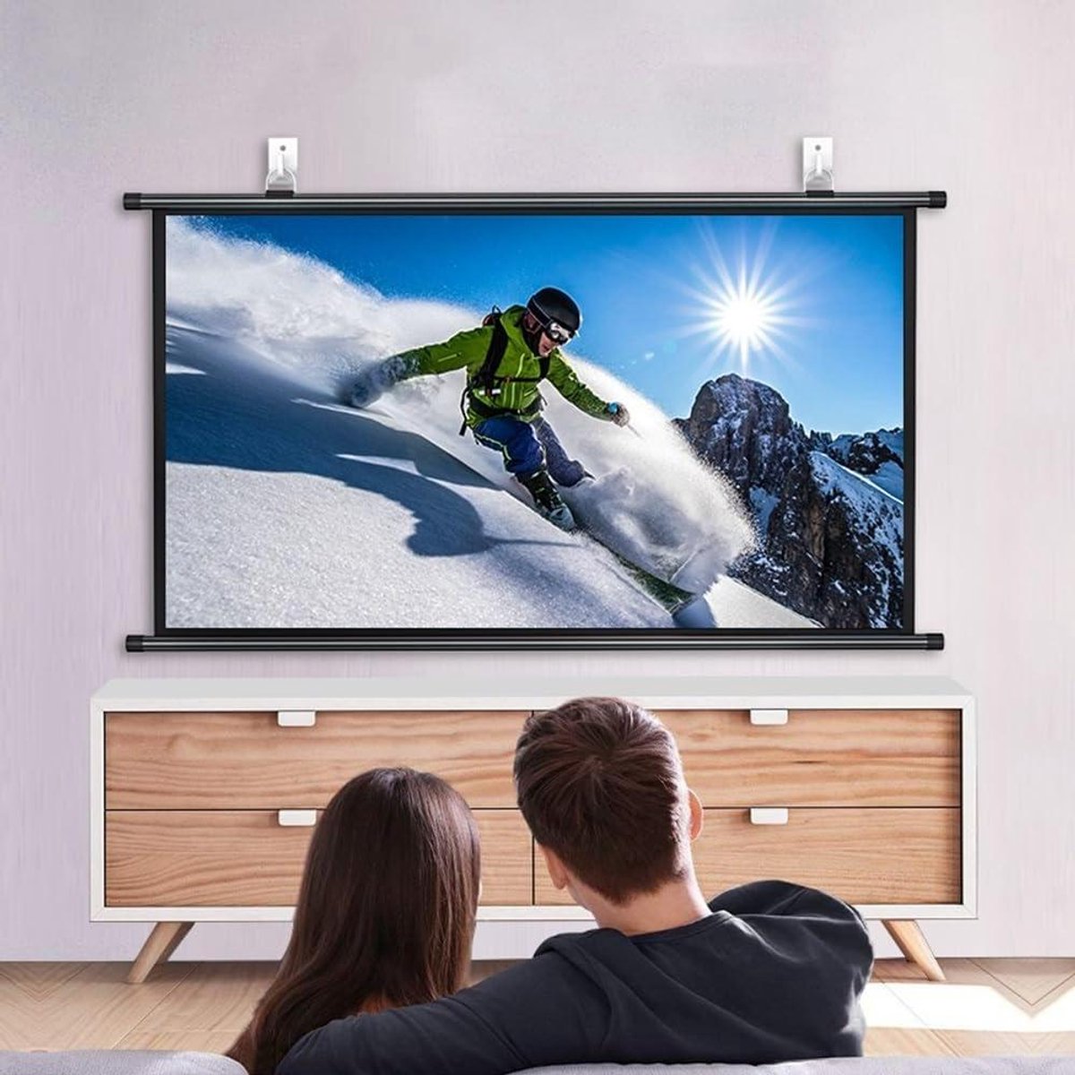 Projectiescherm Handmatig - Filmscherm - Thuisbioscoop Creëren - Glad Glasvezel Oppervlak - 40 Inch 16:9 - Zwart