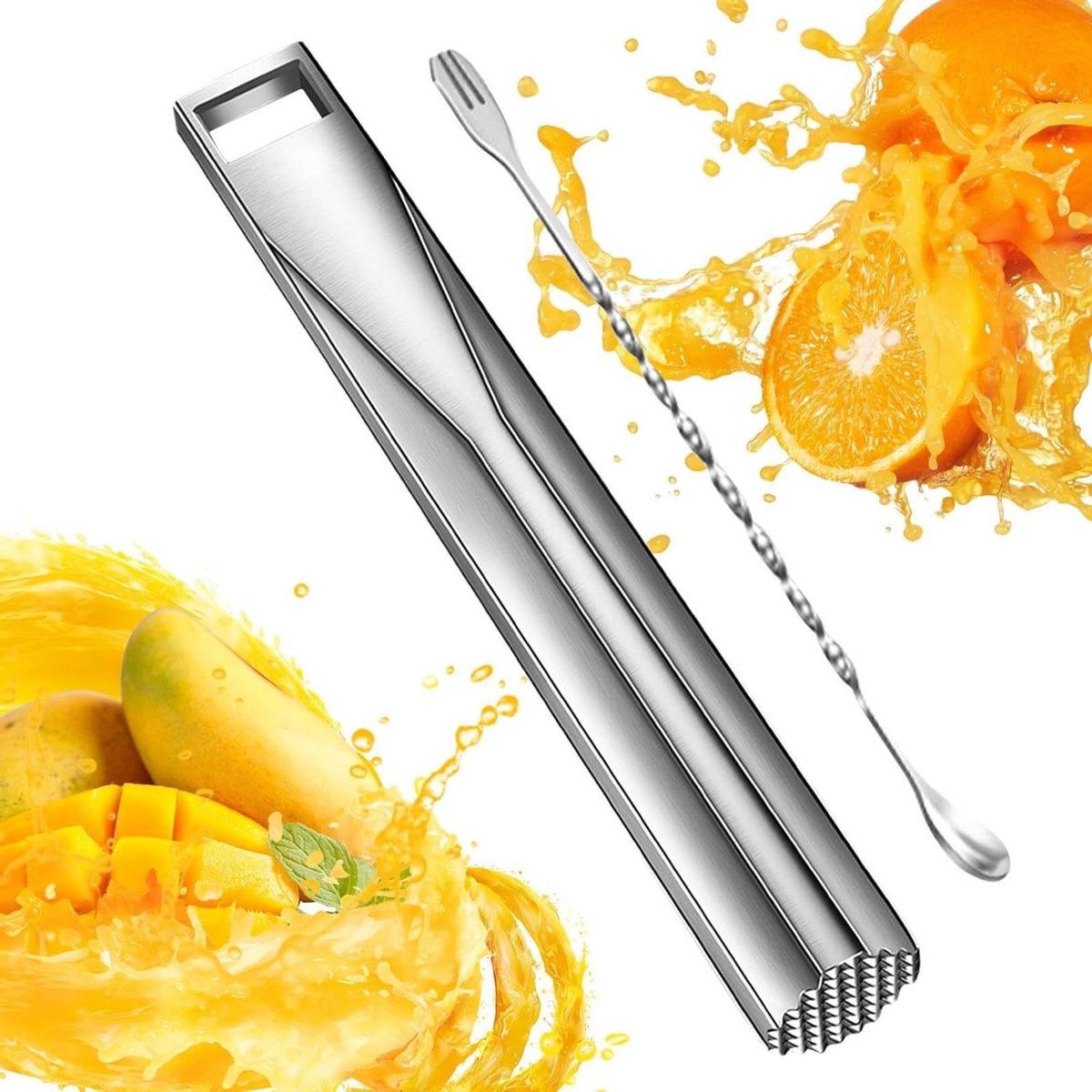 Cocktailstamper - Fruitmixer Bar - Cocktails Maken - Roestvrij Staal - 257 cm - Zilver