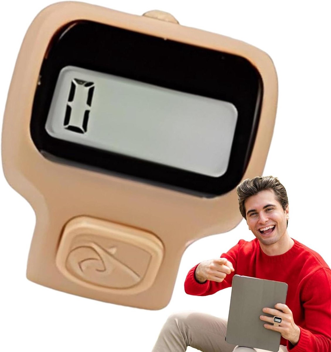 Vingerteller Clicker - Digitale Handteller - Sport Fitness Tellen - LED Display - 3 x 9 x 5 cm - Bruin
