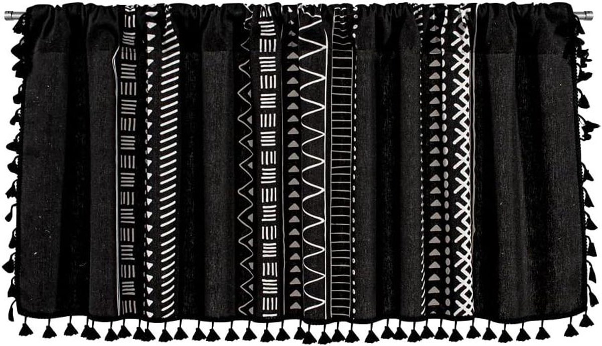 Kort Gordijn - Raambekleding - Privacy Creëren - Katoen Linnen Mix - 150x45 cm - Zwart