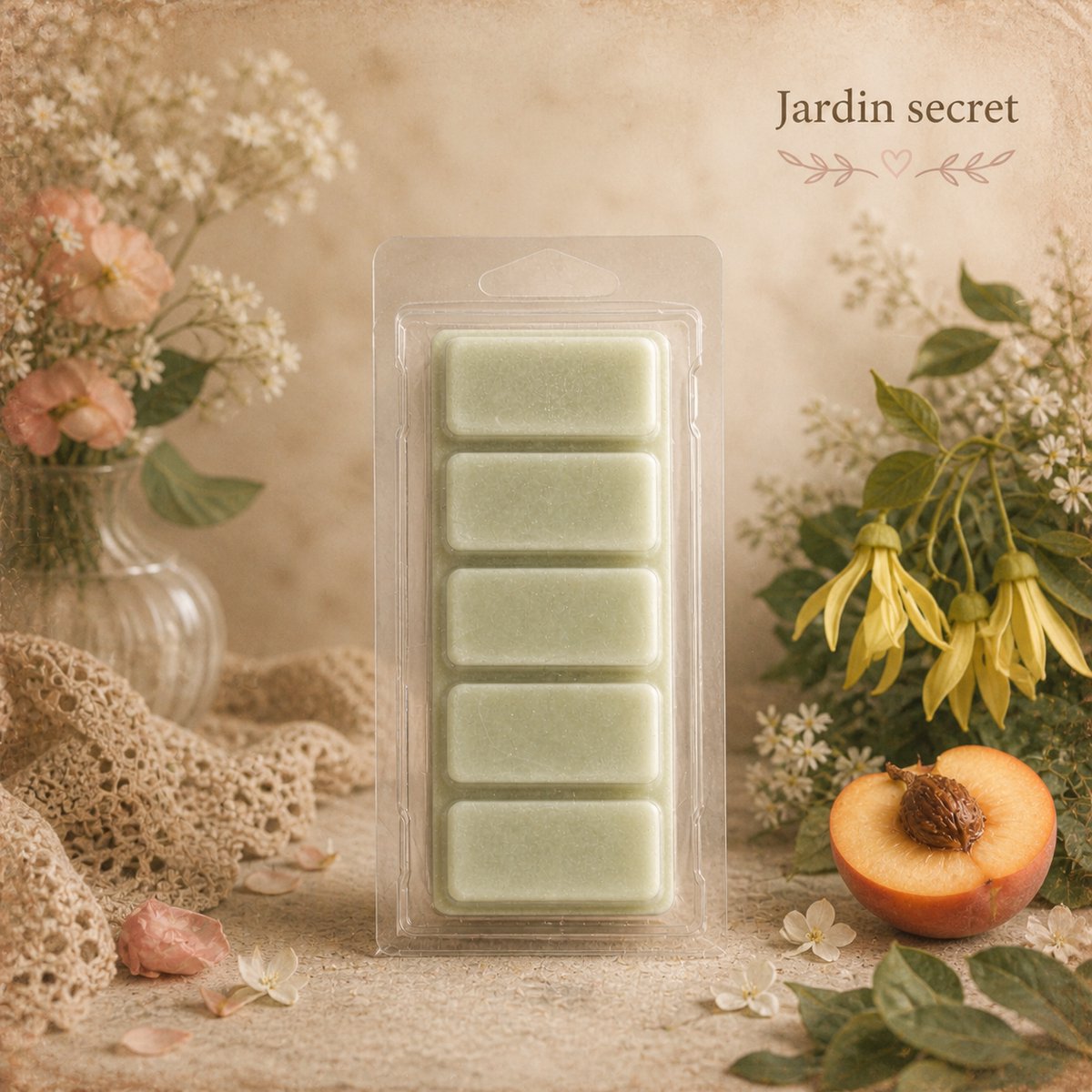 Waxmelts Jardin Secret - Snapbar - 55 gram - Sojawas - Handmade - Dierproefvrij - Vegan - Huisparfum - Voor in geurbrander - Waxbrander - Geur in huis - Wax melt - Geurkaars - Parfum