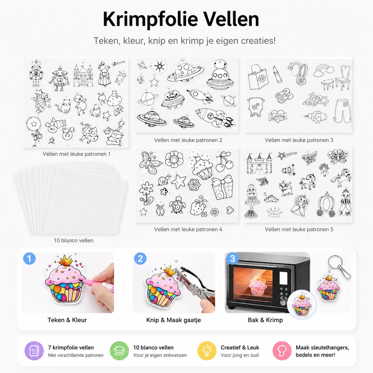 BOTC Krimpfolie set - 200-delig - Knutselen Krimpie Dimpie - Sieraden en sleutelhangers maken - Inclusief attributen en handleiding — afbeelding 7