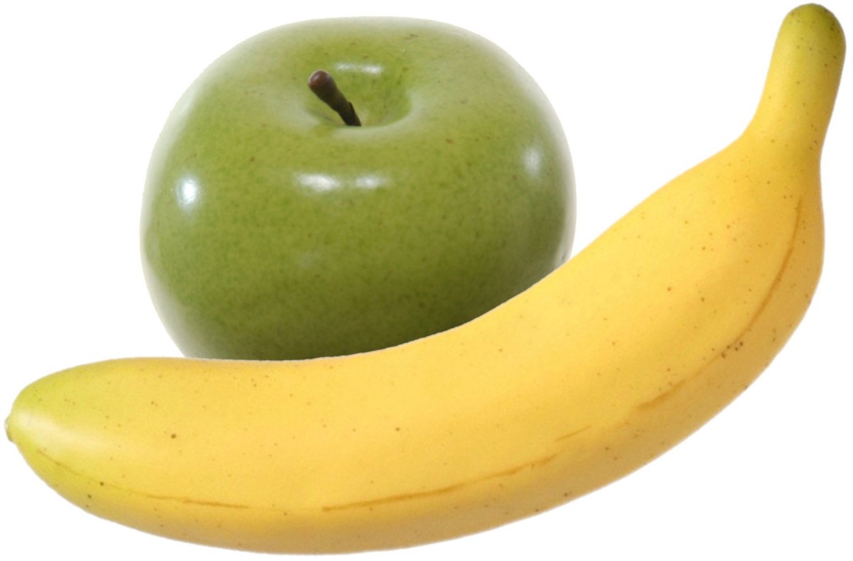 Bellatio Design Kunstfruit Banaan en Appel - decoratie - kunststof - real touch - fruit Geel