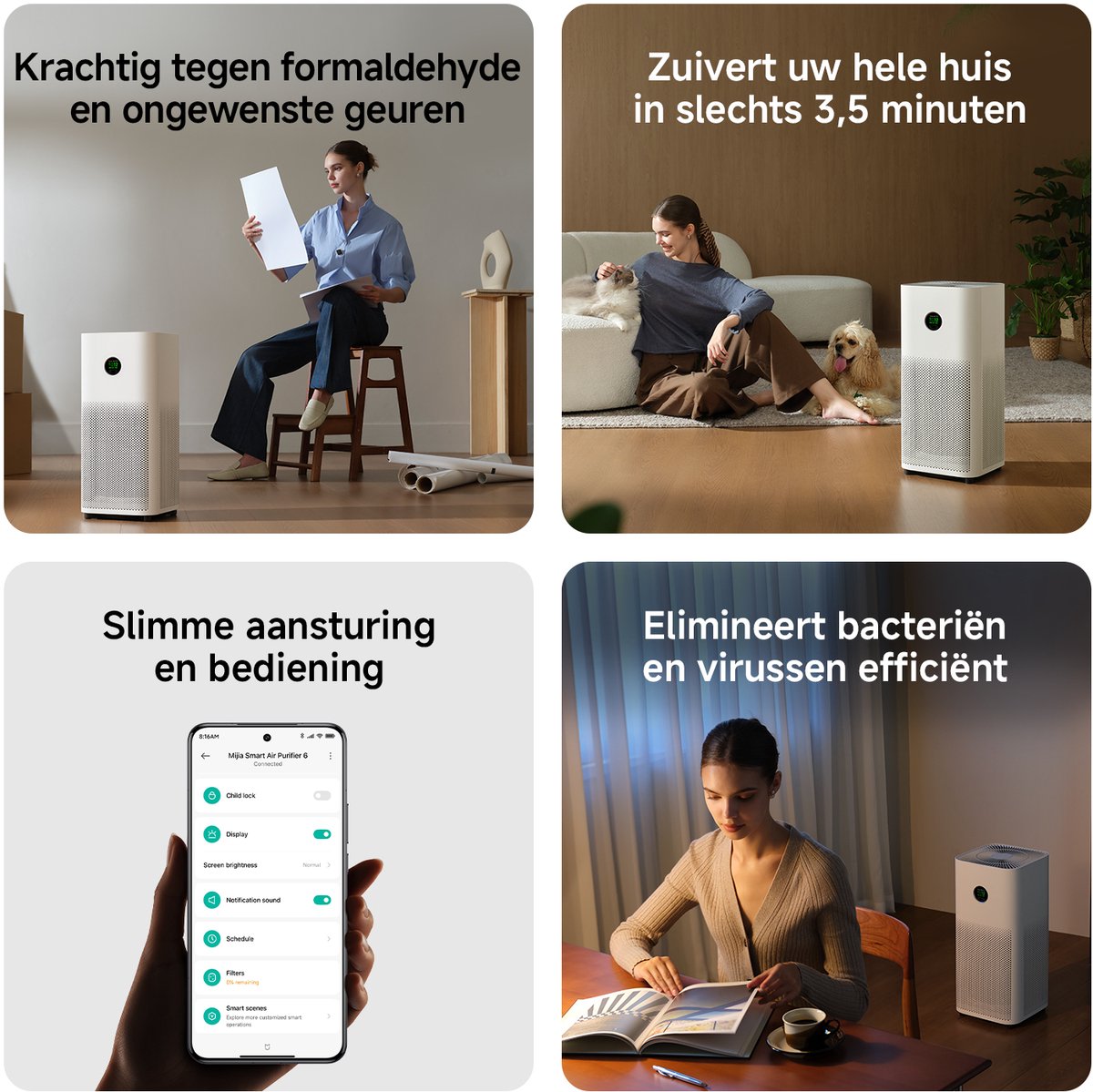 Xiaomi Mijia Smart Air Purifier 6 – Luchtreiniger – Tot 50 m² (CADR 443 m³/h) – Tegen Allergie & Hooikoorts – Met HEPA Filter & UV-Sterilisatie – Slimme App – Wit — afbeelding 3