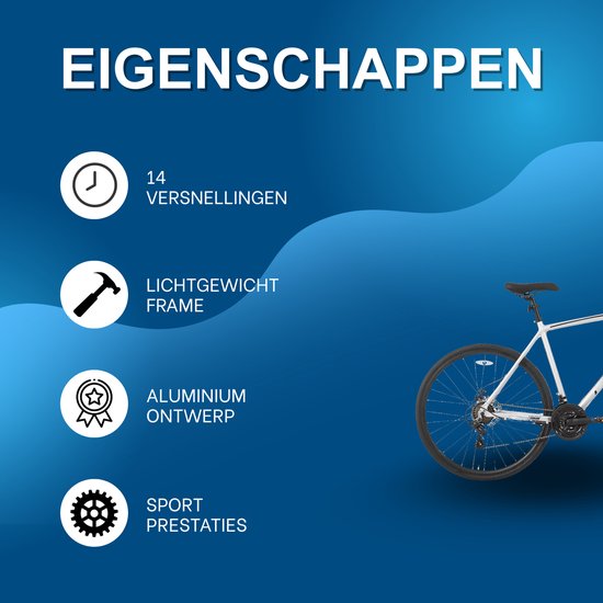 Racefiets - Voor heren en dames - Lichtgewicht aluminium, 14 versnellingen - 71 cm wielen, zilver, maat L, geschikt voor stadswoon-werkverkeer en fitness — afbeelding 2