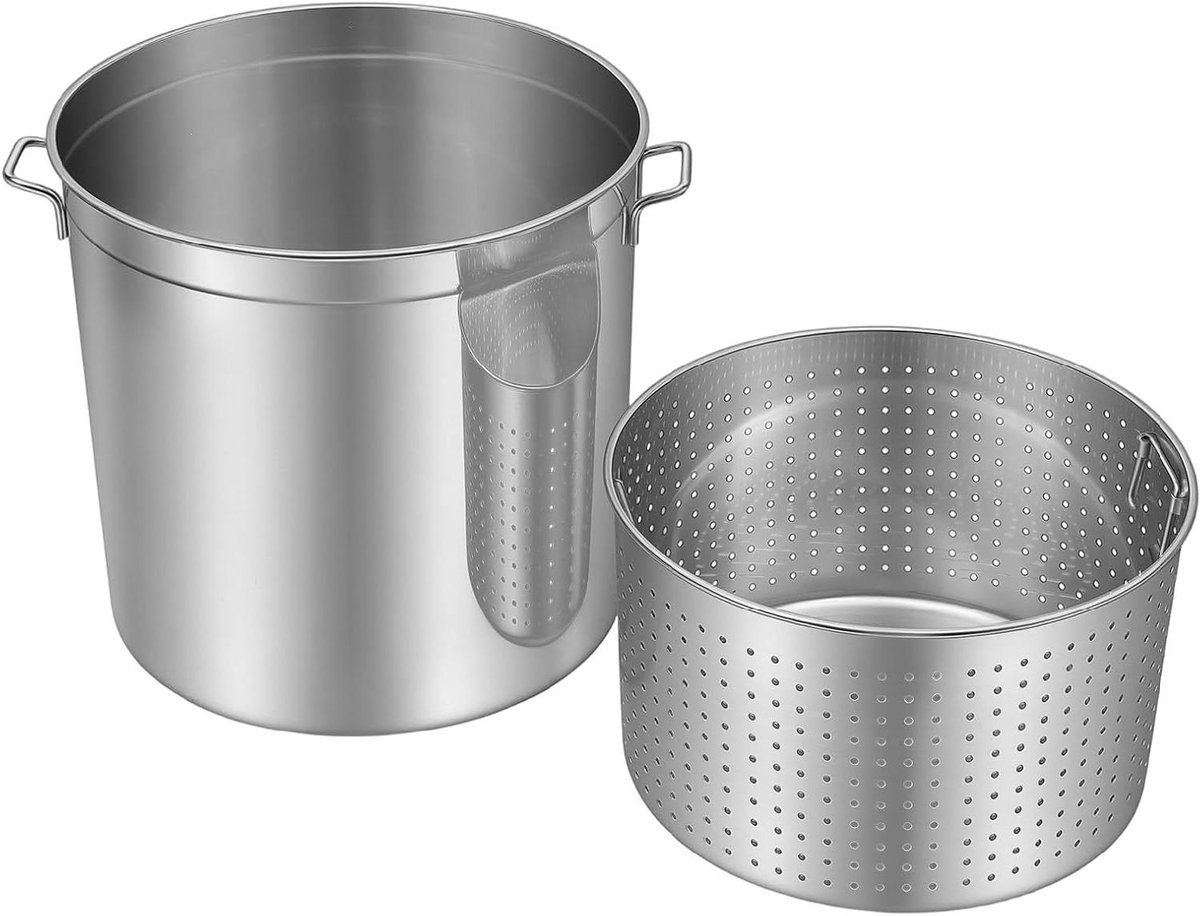Soeppan met mand - Grote kookpan Stoofpan - Grote hoeveelheden koken - Verdikt roestvrij staal - 100 liter - Zilver
