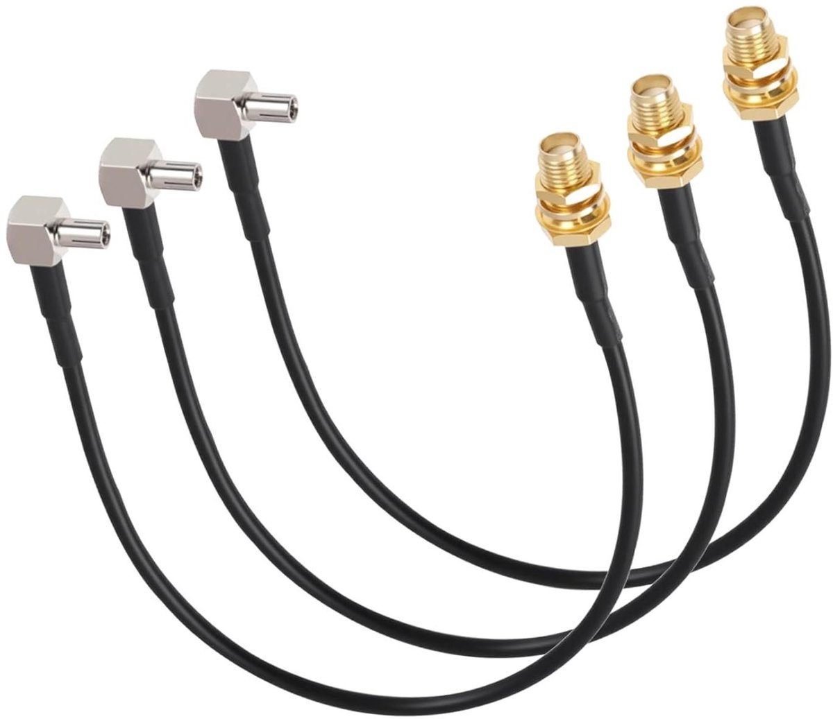 Antenne Adapter Kabel - TS9 naar SMA - Verbeter Signaal - Rechthoekige Connector - 3 stuks 20cm - Zwart